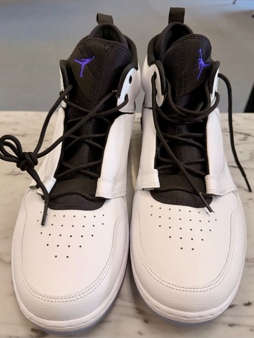 Jordan Fadeaway Sneakers - White, Dark Concord & Black.